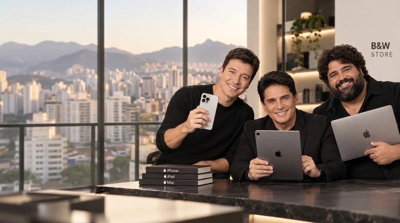 Artistas da B&W Store com iPhone, iPad e MacBook