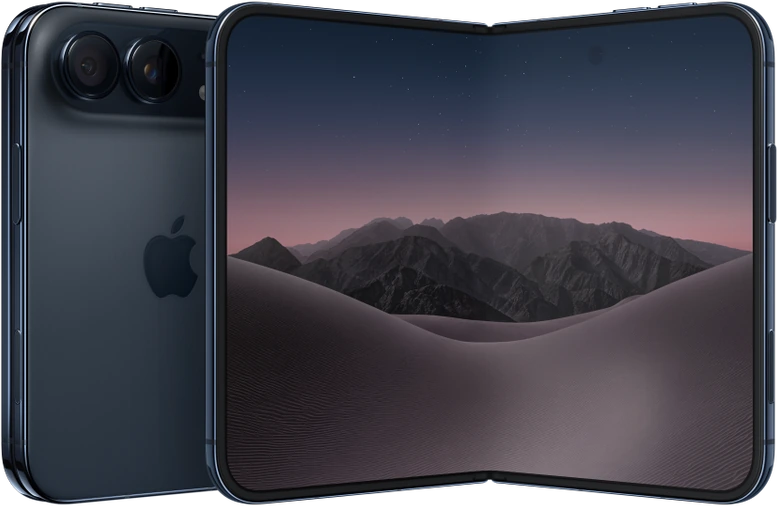 iPhone Duo aberto, com vista da tela interna e da parte traseira. Imagem ilustrativa da linha.