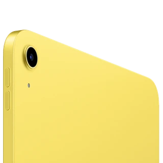 iPad 11 (A16) — detalhe traseiro angulado oficial em amarelo