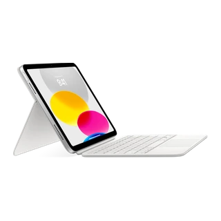 Magic Keyboard Folio para iPad — vista angular com teclado destacado completa com iPad (A16) contextual