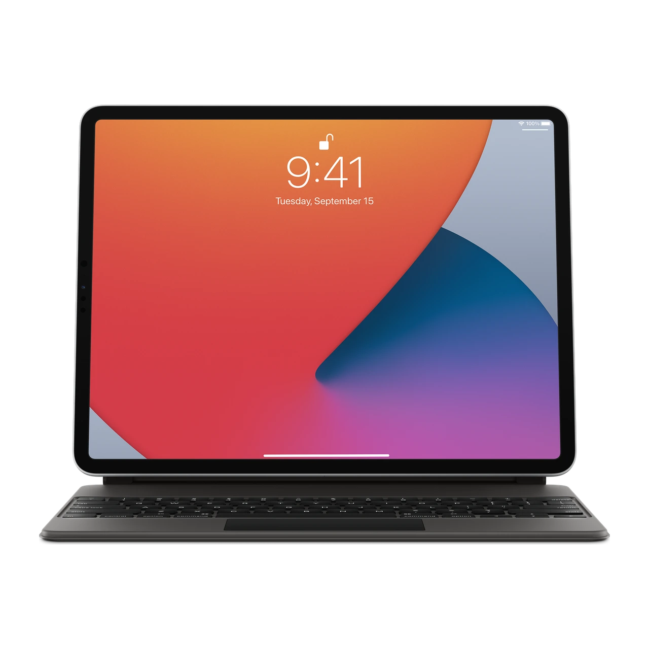 Magic Keyboard para iPad Pro de 12,9 polegadas — vista frontal aberta completa com iPad Pro de 12,9 polegadas contextual