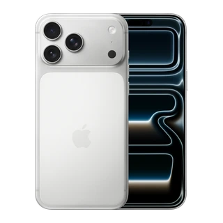 iPhone 17 Pro Max — composição frontal e traseira oficial em prata